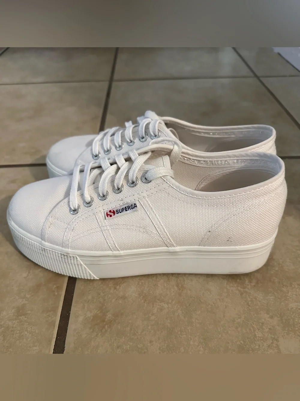 Superga White Low-Top Platform Canvas Sneakers